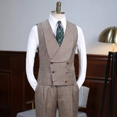Boyce Trendy Khaki Checkered Notched Lapel Three-Piece Prom Ensemble